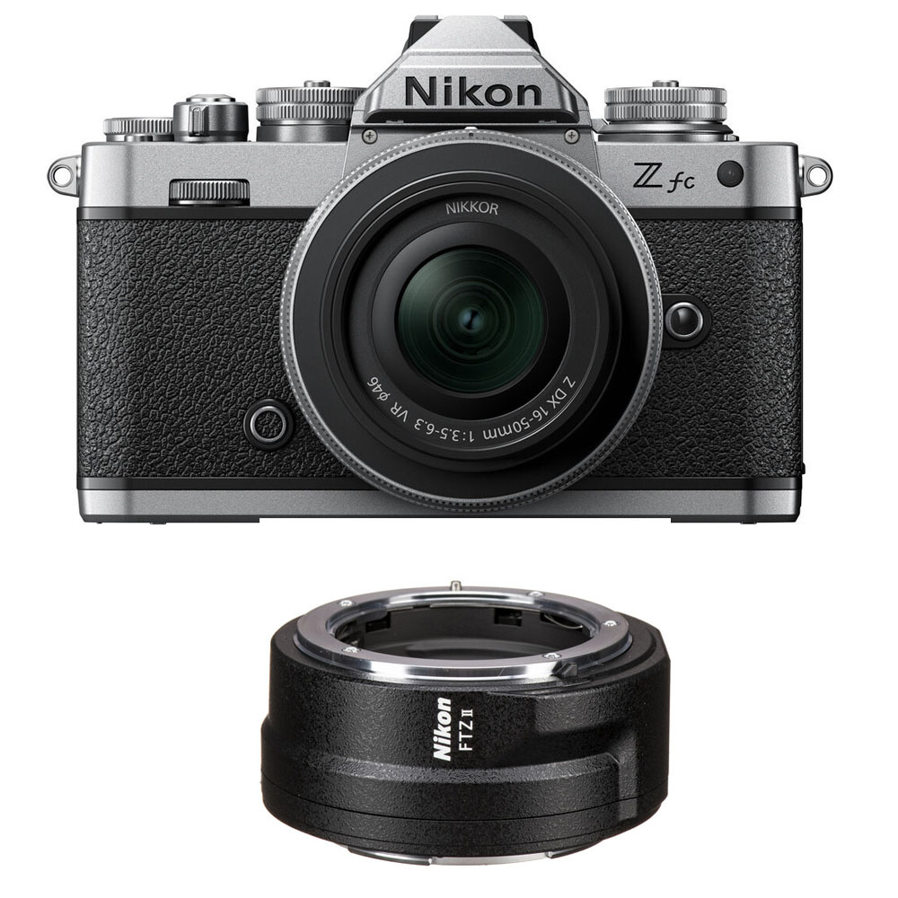 Nikon Z fc Mirrorless Camera with Z DX 16-50mm f/3.5-6.3 VR Lens Silver with FTZ II mount adapter